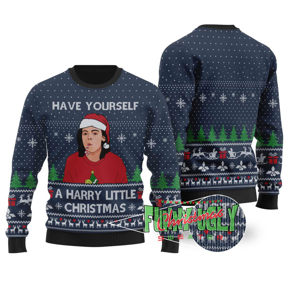 Funny Harry Style Ugly Christmas Sweater Navy Lovely Christmas Sweater Gift for Mom or Grandma