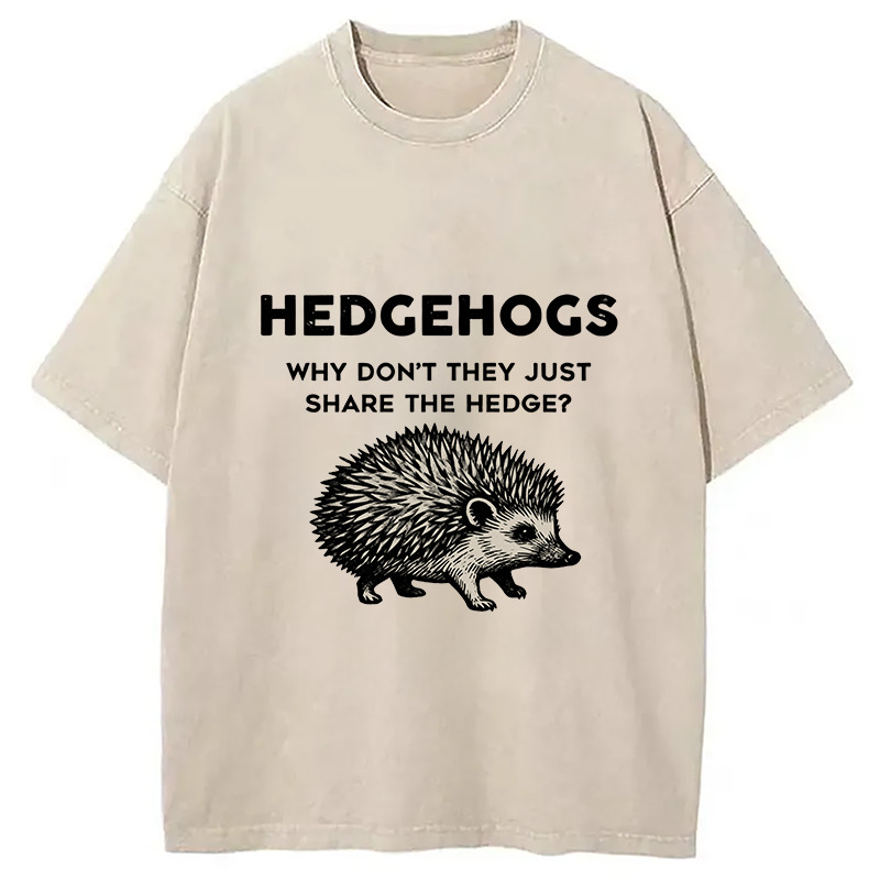 Funny Hedgehog Washed T-Shirt Funny Aesthetic Trendy Apparel Gifts For Best Friend