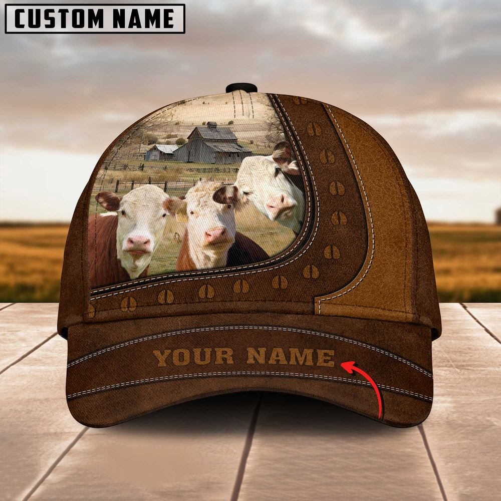 Funny Hereford Cattle Customized Name Brown Cap Farm Cap Farmer Baseball Cap Gift For Farmer