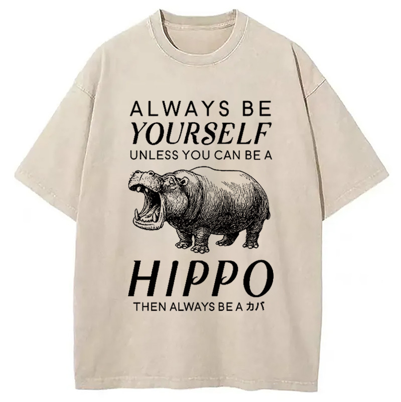 Funny Hippopotamu Washed T-Shirt Unique Aesthetic Fashion Tee Gifts For BFF