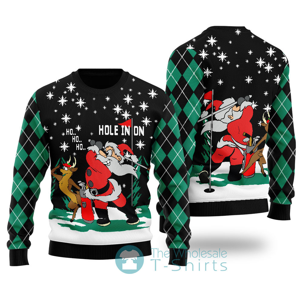 Funny Hole In On Santa Reindeer Christmas Sweater Black Perfect Winter Merch Gift for the Holiday Spirit