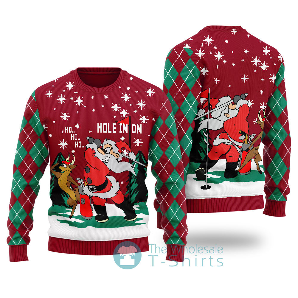 Funny Hole In On Santa Reindeer Christmas Sweater Cardinal Red Perfect Winter Merch Gift for the Holiday Spirit