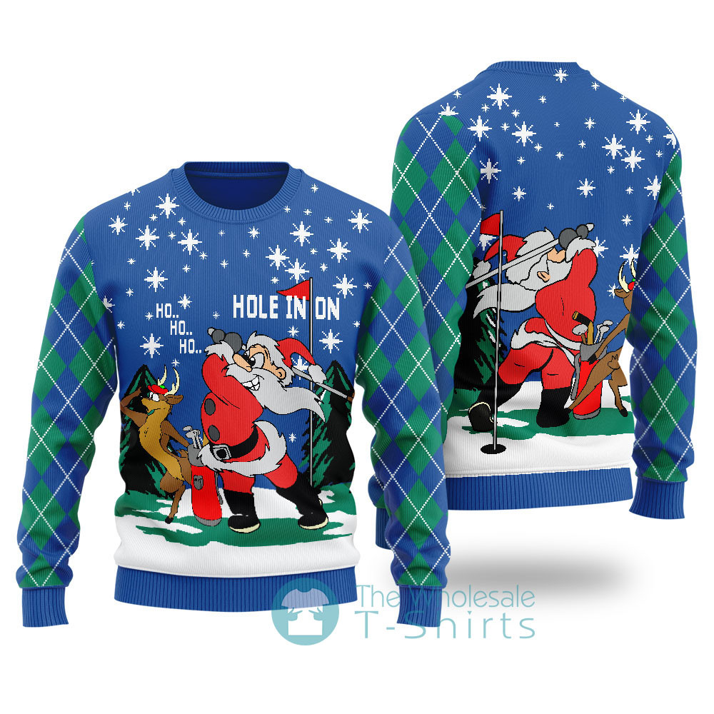 Funny Hole In On Santa Reindeer Christmas Sweater Royal Merry Christmas Sweatshirt for Holiday Fun