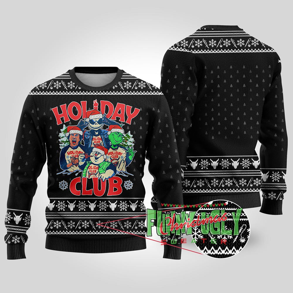 Funny Holiday Club Christmas Sweater Black Classic Holiday Sweater for Festive Looks