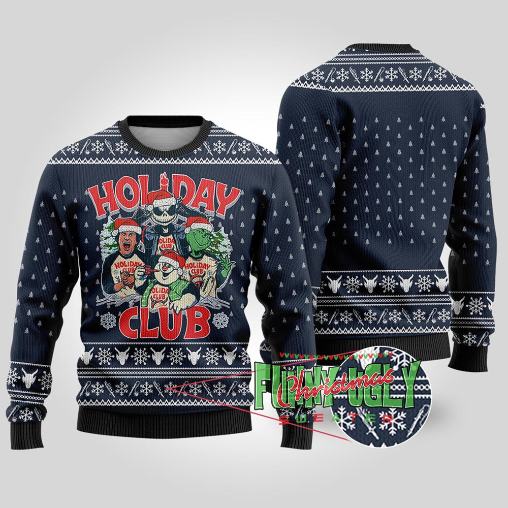 Funny Holiday Club Christmas Sweater Navy Exclusive Christmas Sweater Merch Gift Edition
