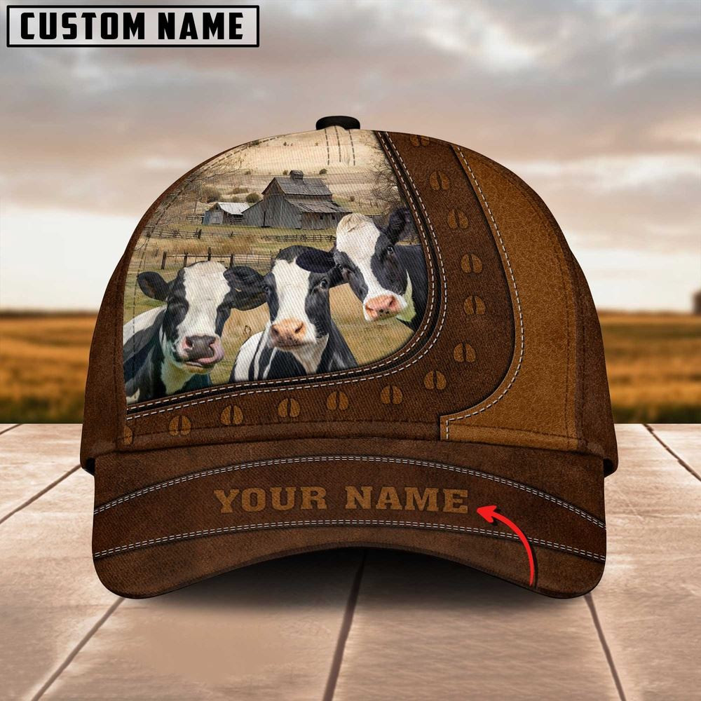 Funny Holstein Cattle Customized Name Brown Cap Farm Cap Farmer Baseball Cap Gift For Farmer
