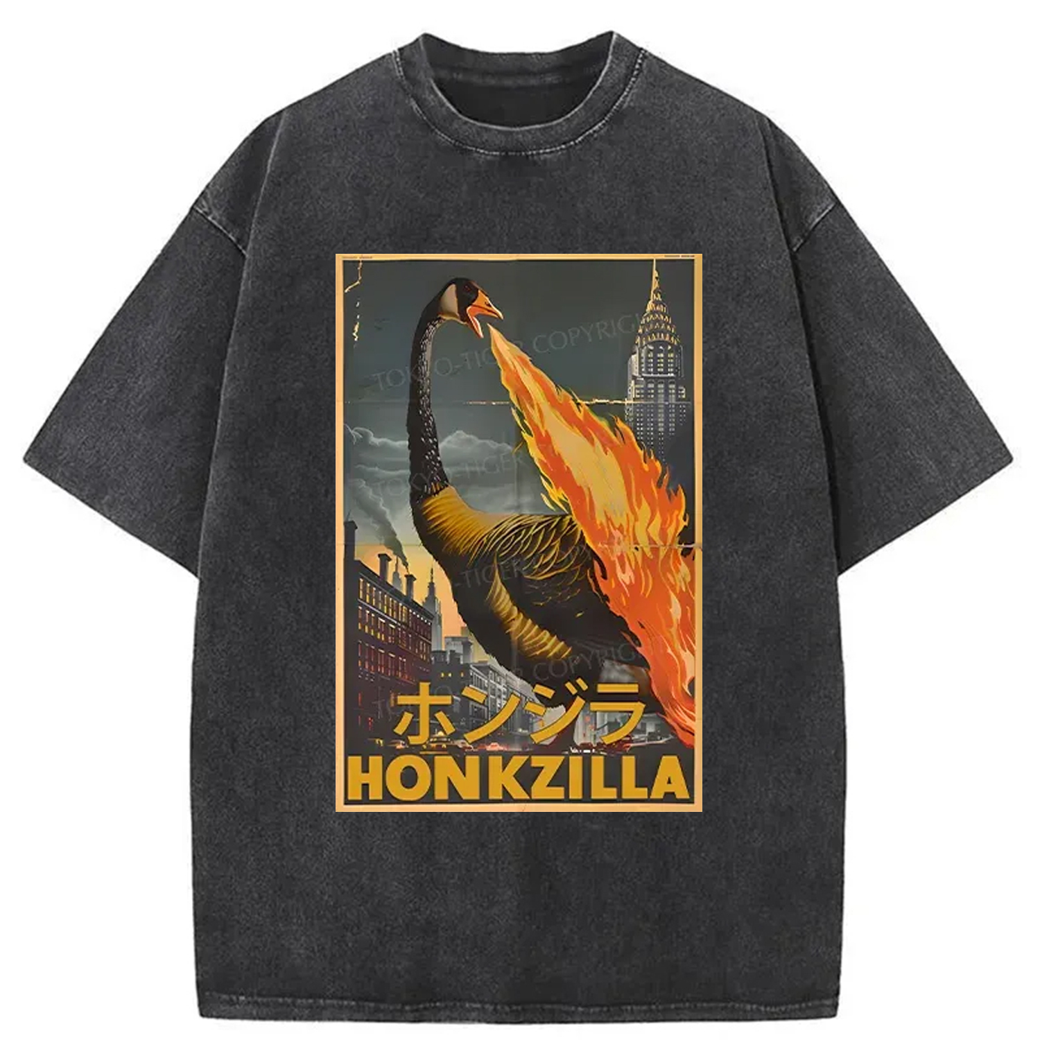 Funny Honkzilla Washed T-Shirt Retro Streetwear Graphic Top Gifts For Her