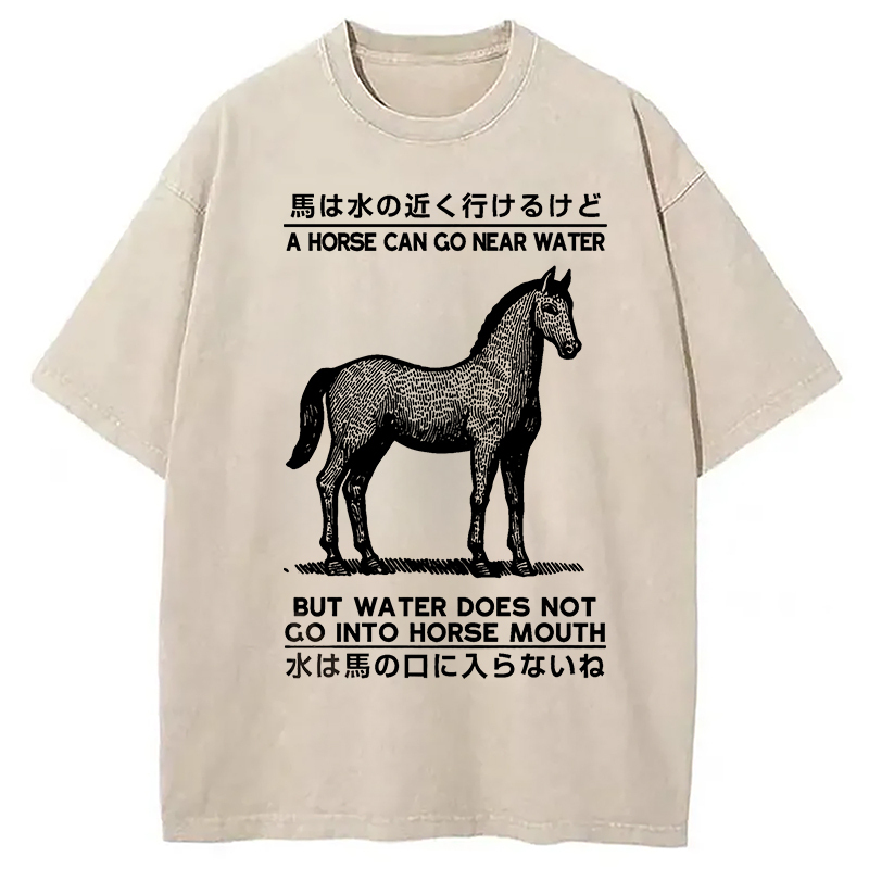 Funny Horse And Water Saying Washed T-Shirt Retro Streetwear Graphic Top Gifts For Friends