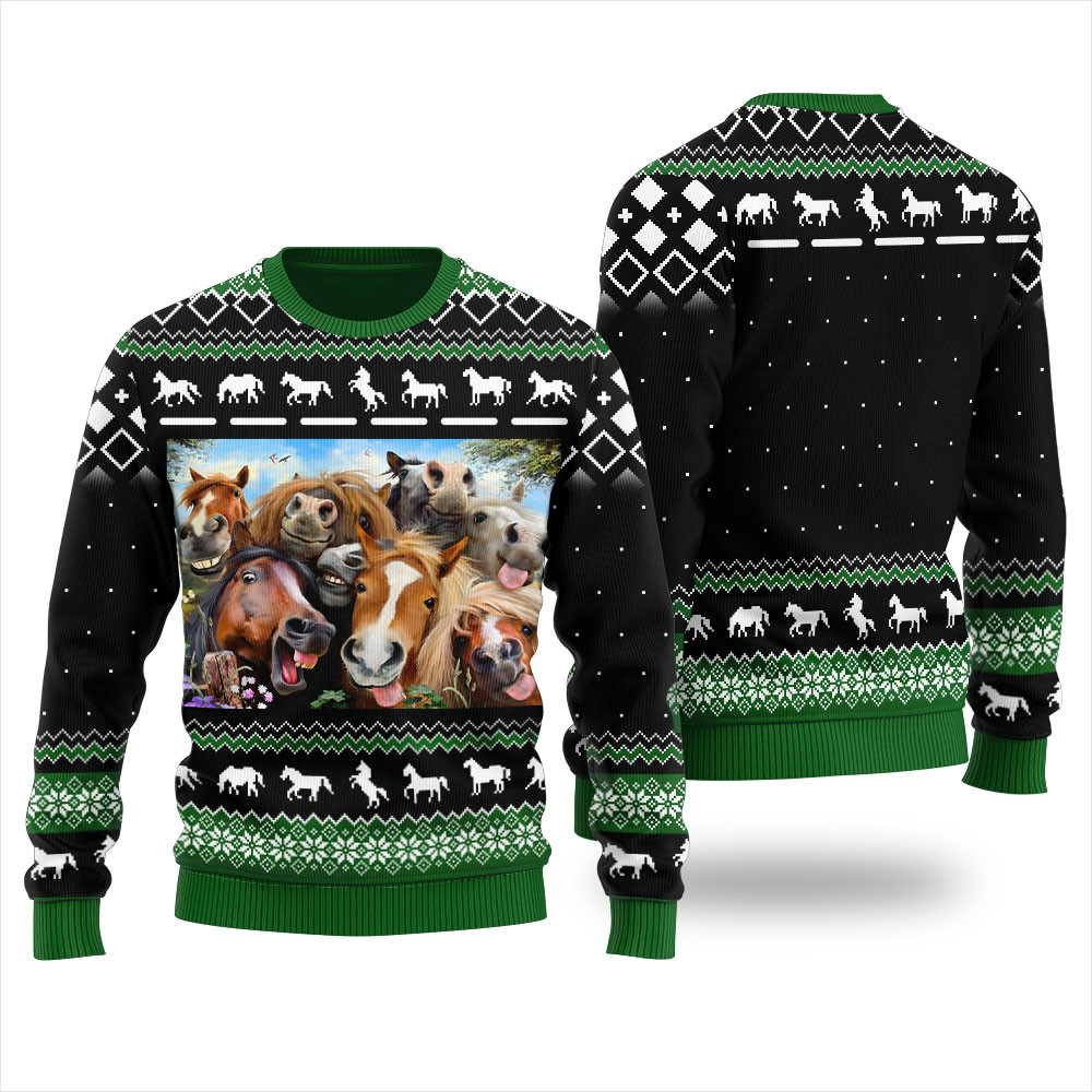Funny Horse Ugly Sweater Black Lovely Merch Gift for Cozy Winter Nights