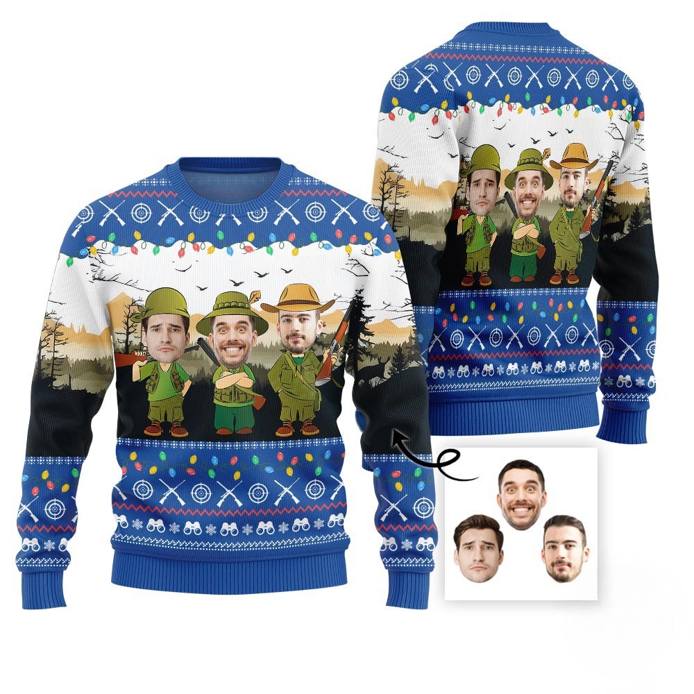 Funny Hunting Team Custom Face Ugly Christmas Sweater Cute Sweaters For Christmas