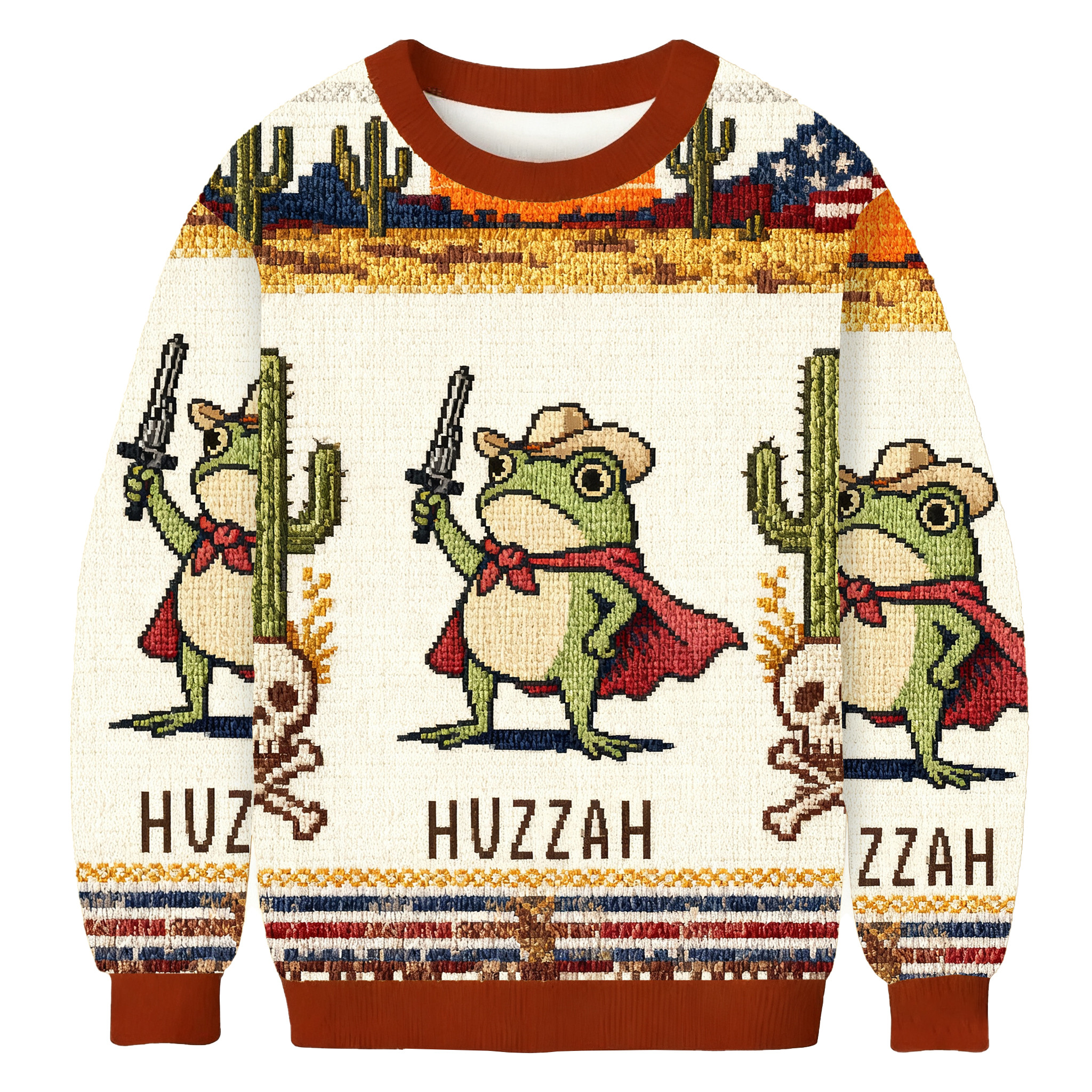 Funny Huzzah Frog With Sword Christmas Ugly Sweater Christmas Clothing Xmas Gifts For Him