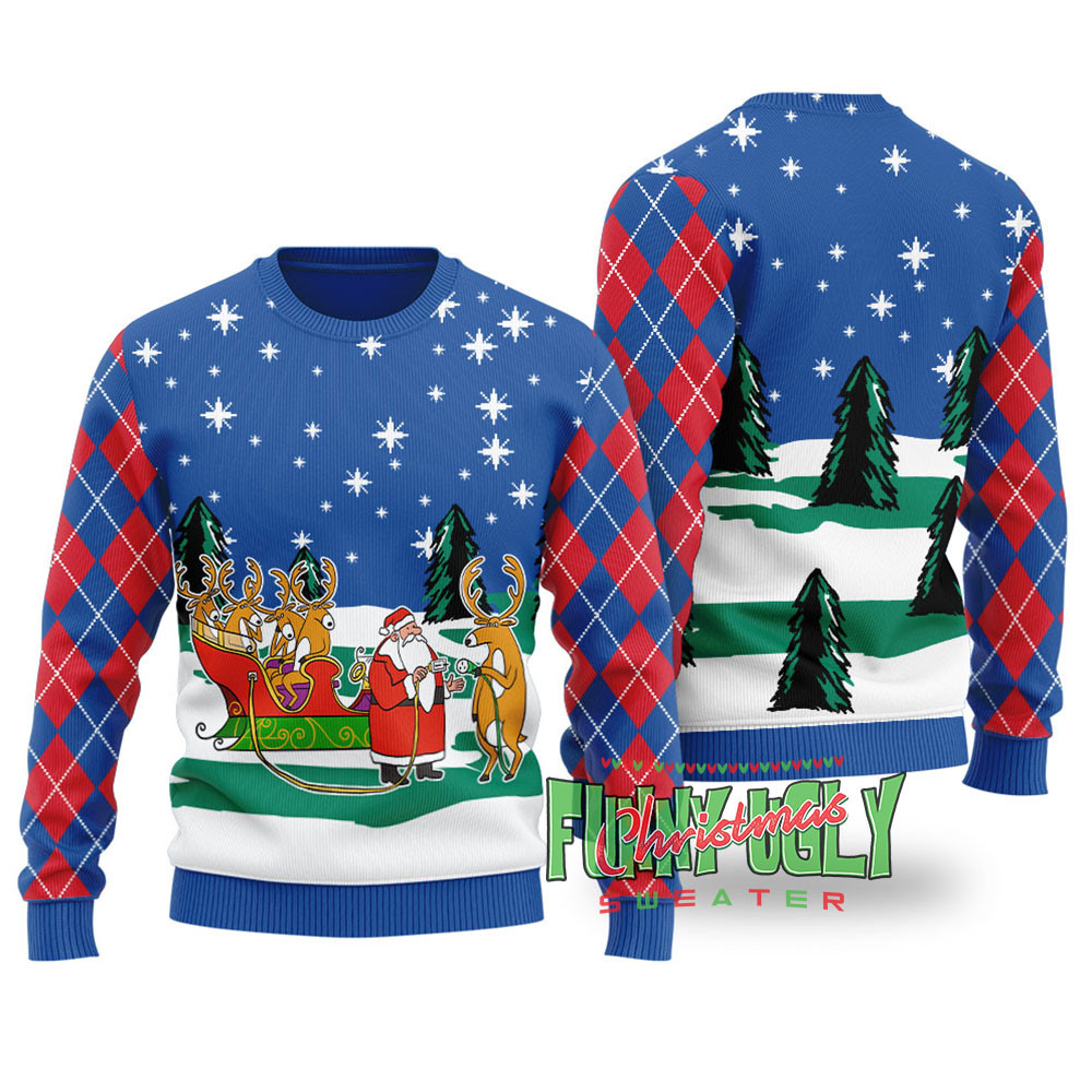 Funny Hyperid Sleigh Ugly Christmas Sweater Royal Soft Cotton Sweatshirt for Winter Comfort