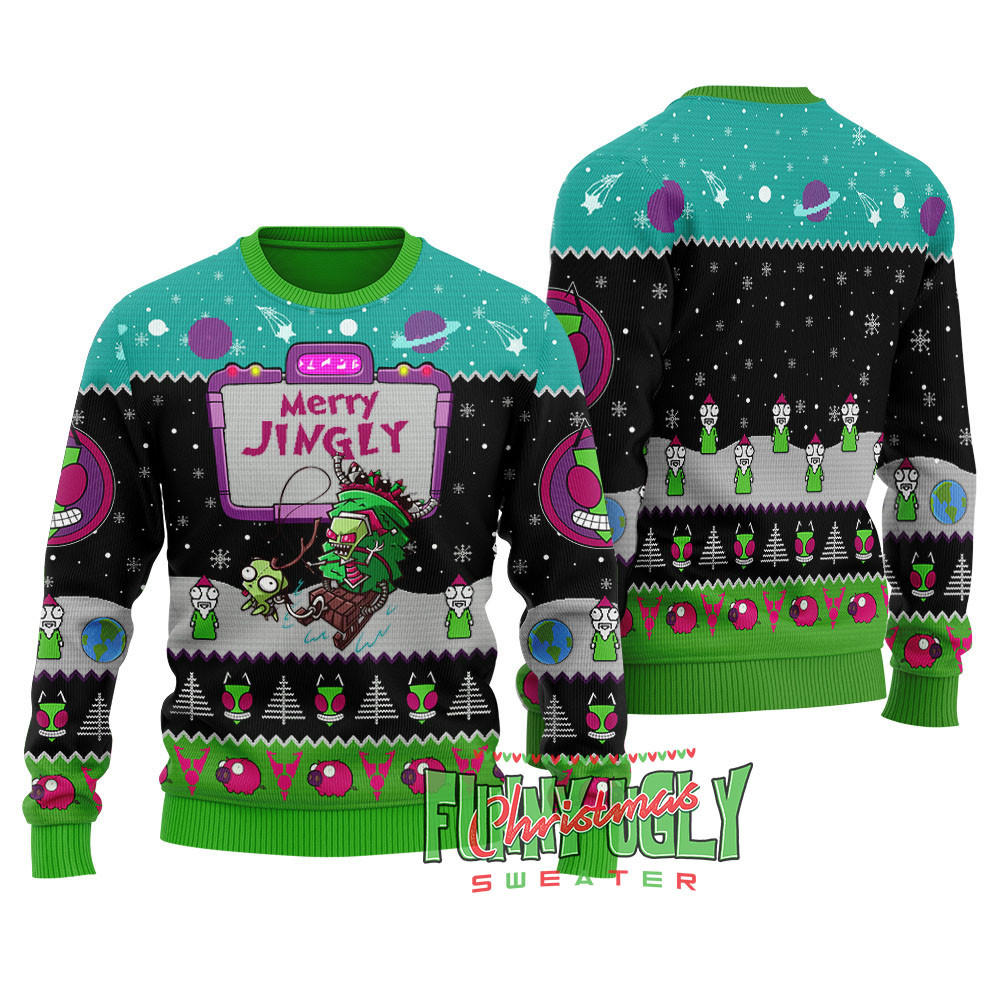Funny Invader Zim Ugly Christmas Sweater Black Lovely Christmas Sweater Gift for Mom or Grandma