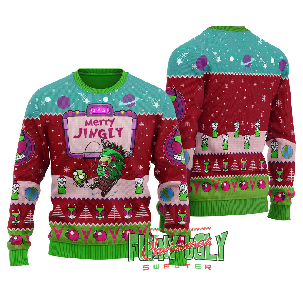 Funny Invader Zim Ugly Christmas Sweater Cardinal Red Trendy Winter Sweatshirt for Cozy Moments