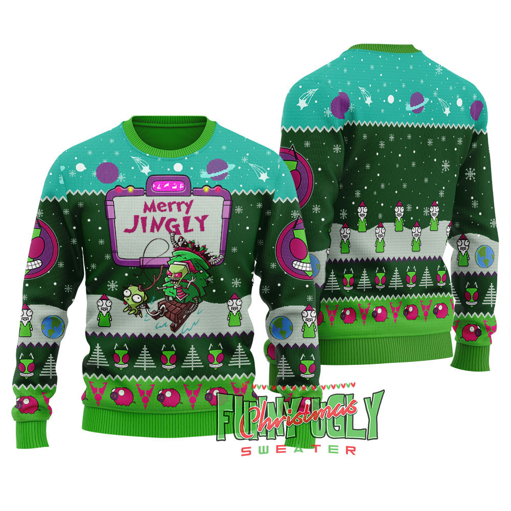Funny Invader Zim Ugly Christmas Sweater Forest Green Perfect Gift Sweater for Friends and Family