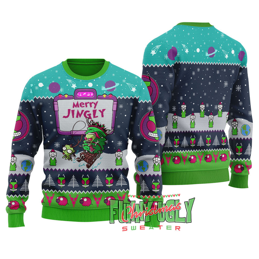 Funny Invader Zim Ugly Christmas Sweater Navy Soft Cotton Sweatshirt for Winter Comfort