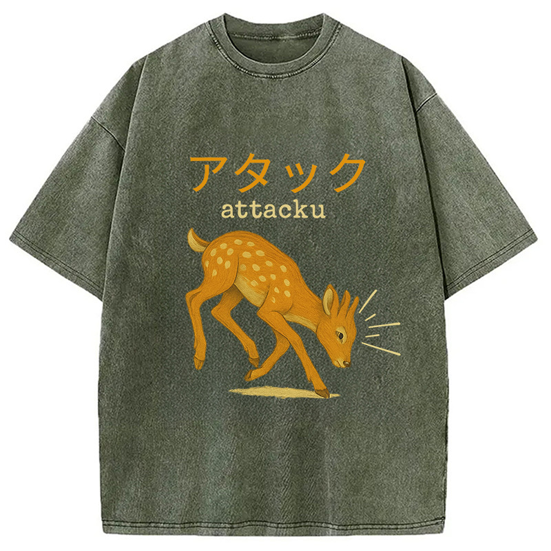 Funny Japanese Deer Washed T-Shirt Unique Aesthetic Fashion Tee Gifts For Friends