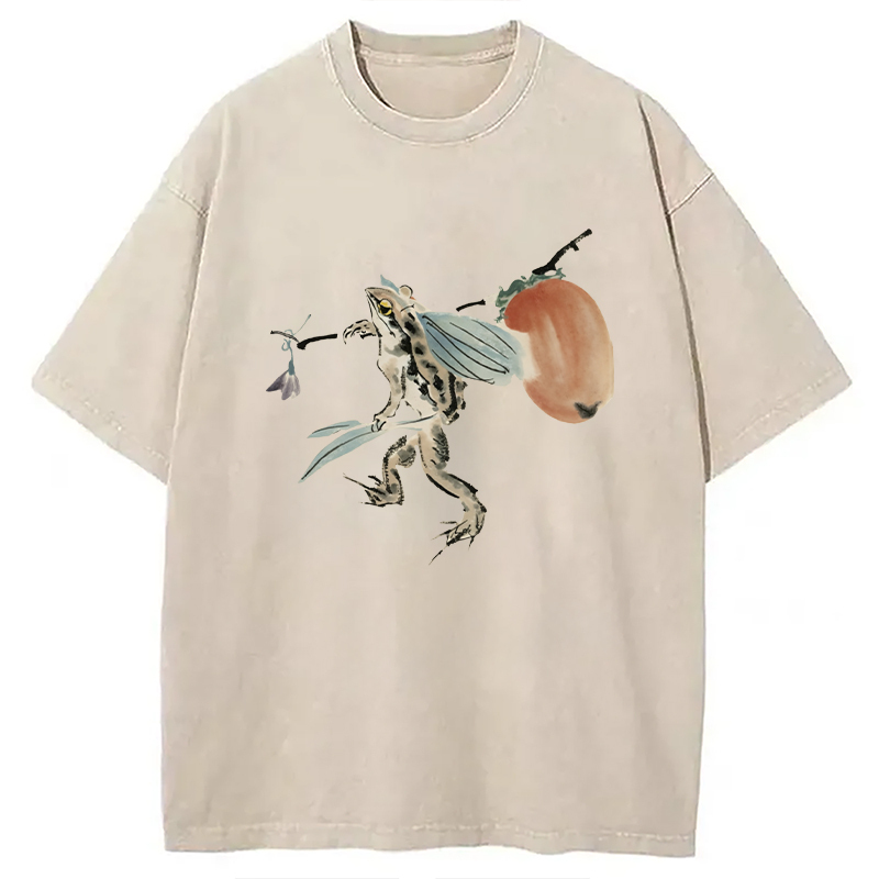 Funny Japanese Frog Washed T-Shirt Everyday Comfort Graphic Shirt Gifts For Him Funny Japanese Frog Washed T-Shirt Everyday Comfort Graphic Shirt Gifts For Him