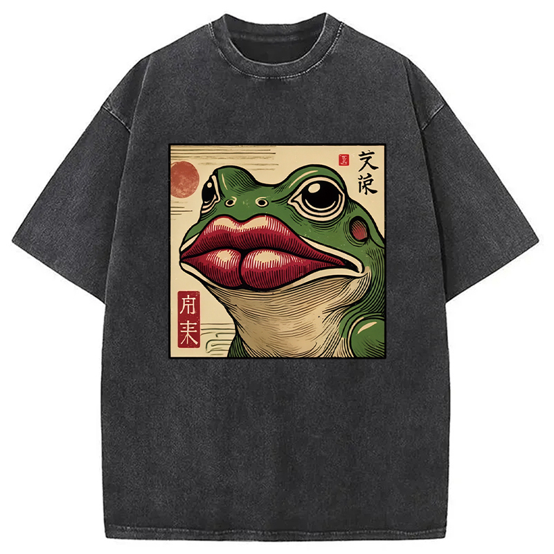 Funny Japanese Ukiyo-e Frog Washed T-Shirt Soft Cotton Daily Wear Tee Gifts For Best Friend Funny Japanese Ukiyo-e Frog Washed T-Shirt Soft Cotton Daily Wear Tee Gifts For Best Friend