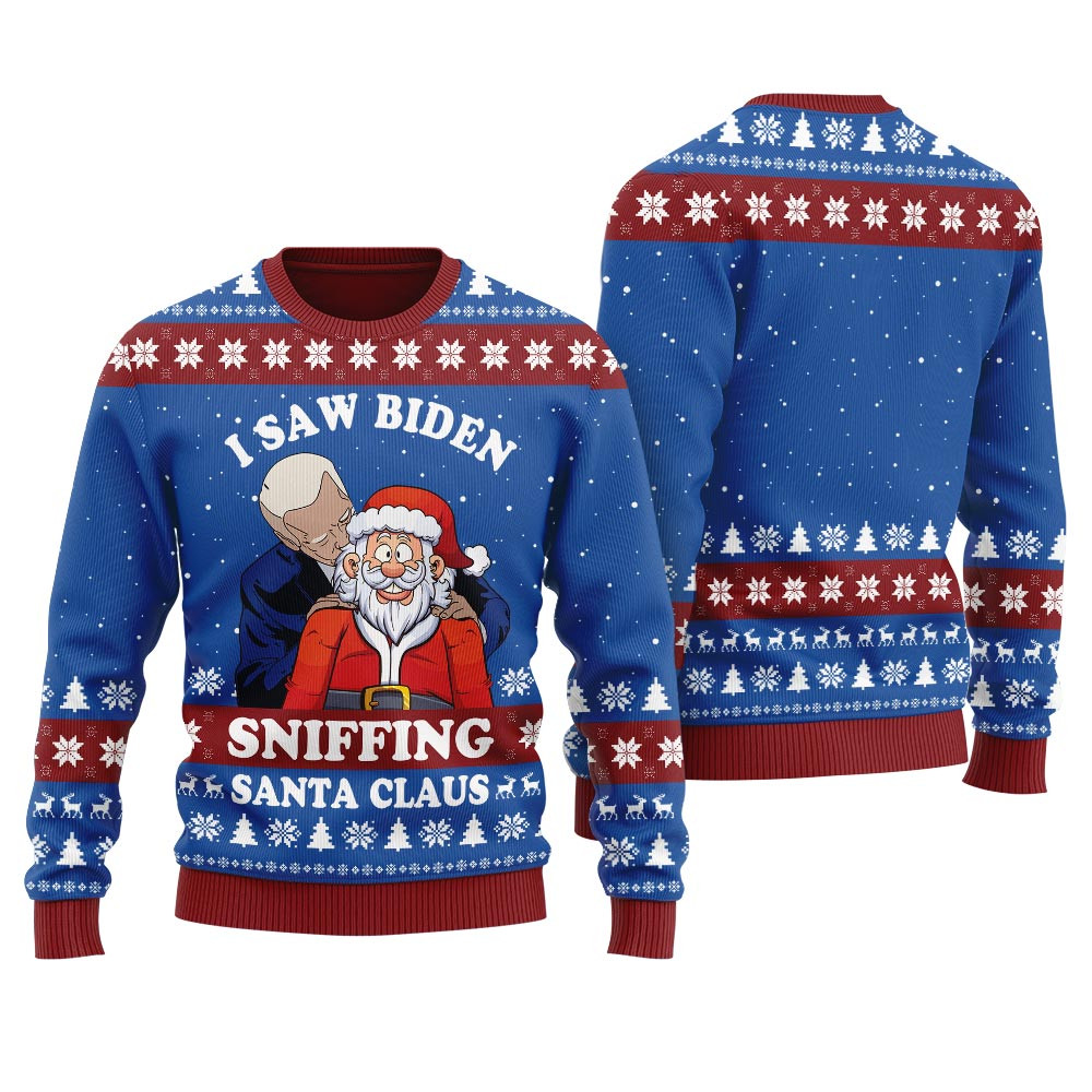 Funny Joe Biden Santa Claus Mens Ugly Christmas Sweater Comfortable Holiday Sweater for Chilly Nights