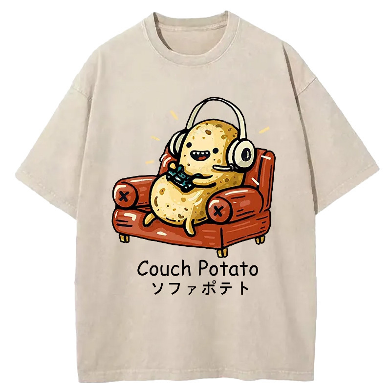 Funny Lazy Potato Washed T-Shirt Retro Humor Graphic Top Gifts For Brother Funny Lazy Potato Washed T-Shirt Retro Humor Graphic Top Gifts For Brother