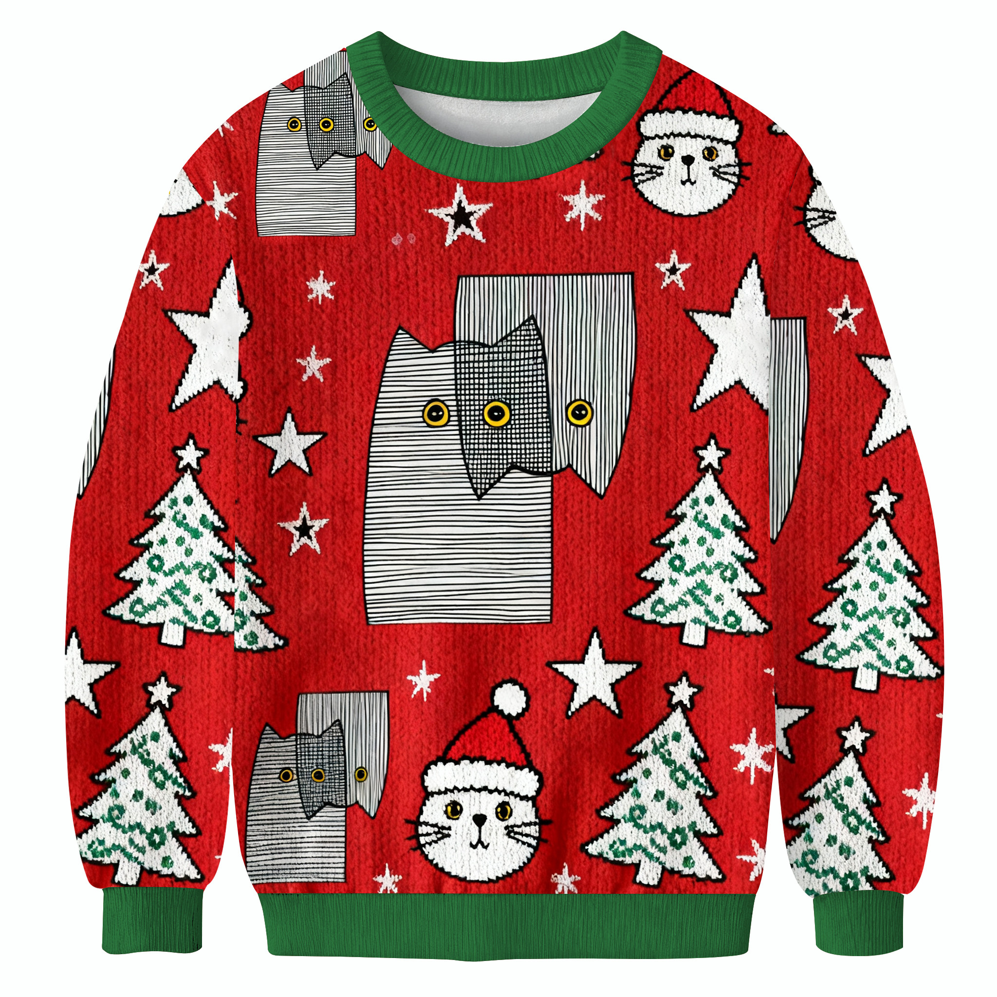 Funny Line Cat Christmas Ugly Sweater Winter Outfits Christmas Gifts For Husband