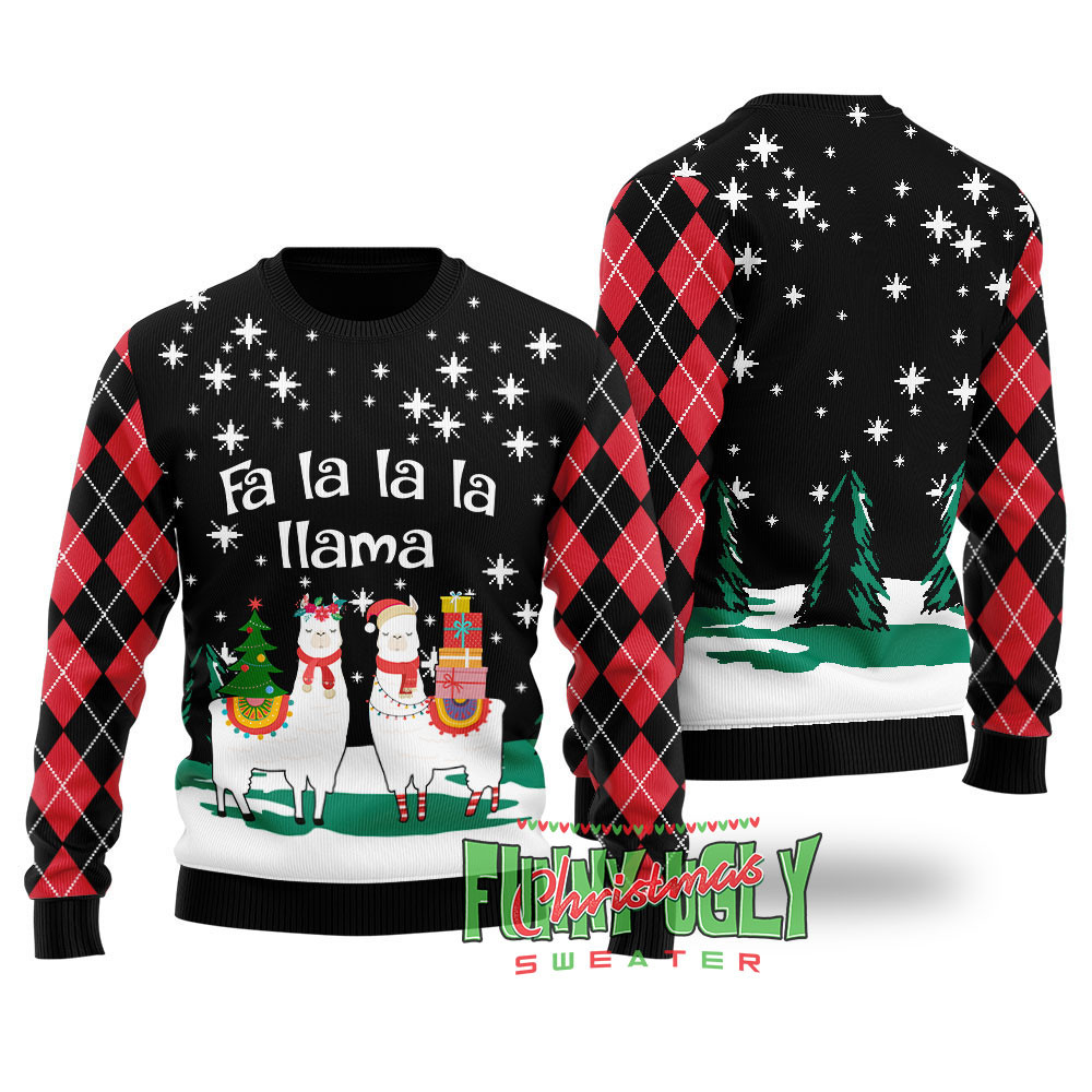 Funny Llama Ugly Christmas Sweater Black Unique Holiday Sweater Gift Idea for Loved Ones