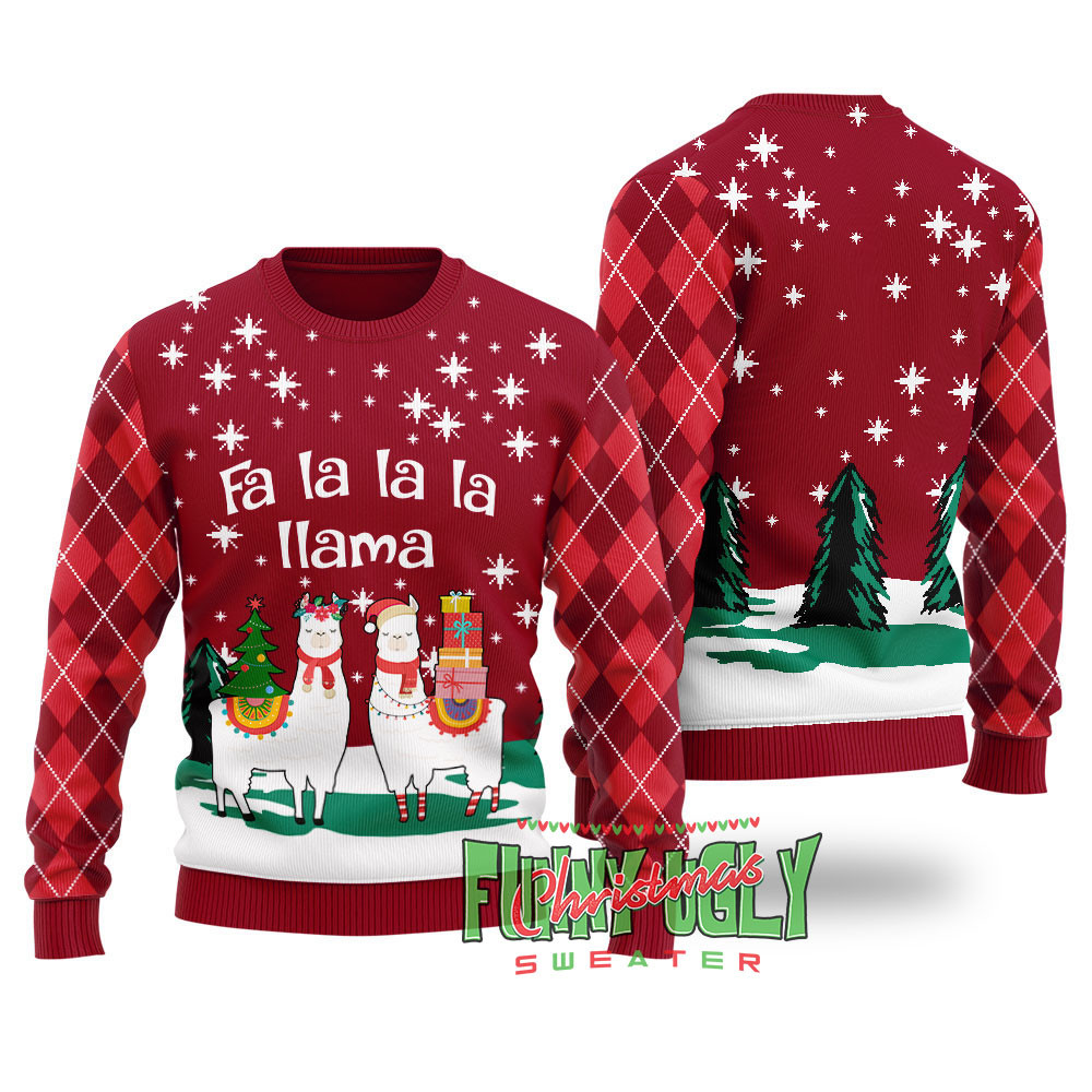 Funny Llama Ugly Christmas Sweater Cardinal Red Classic Holiday Sweater for Festive Looks