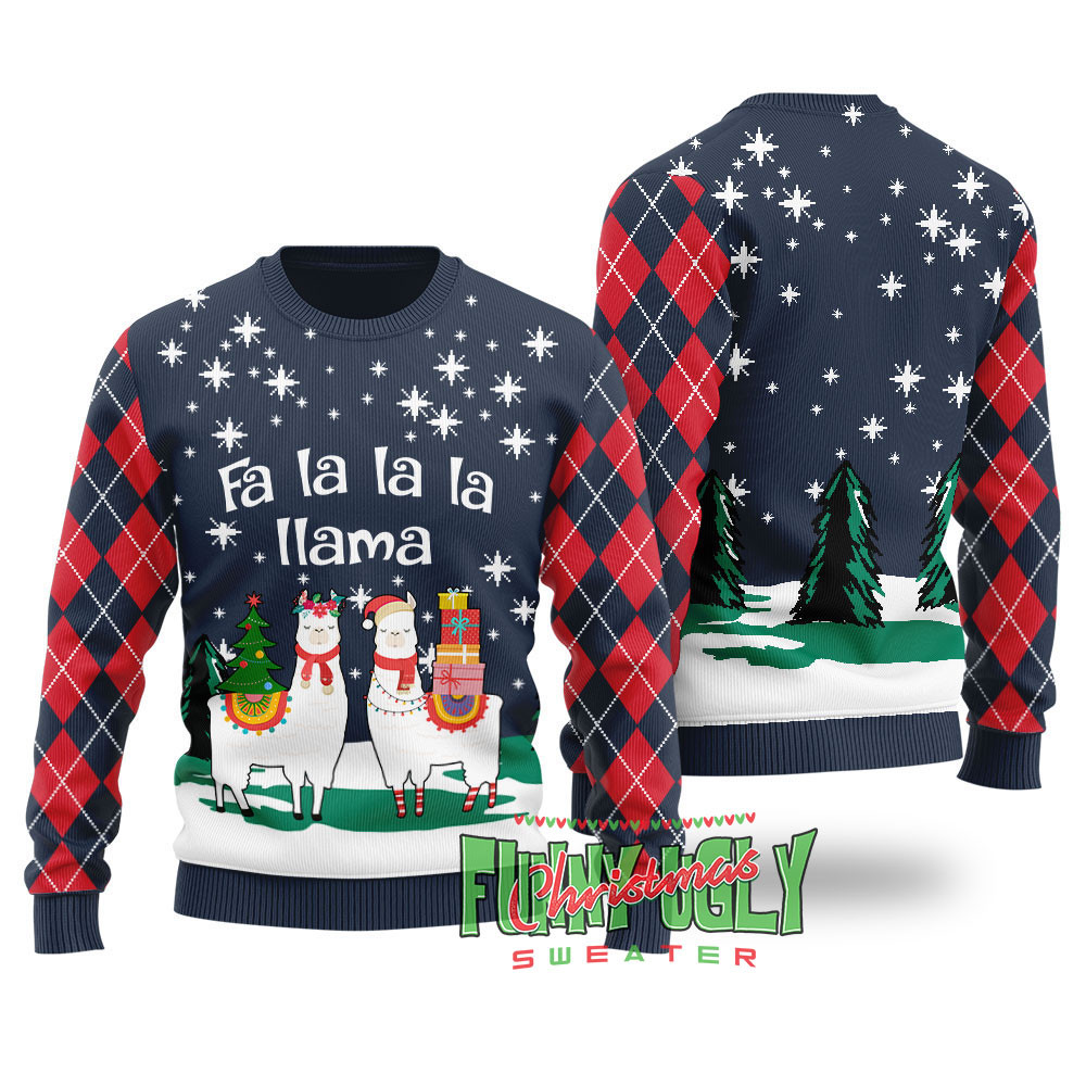 Funny Llama Ugly Christmas Sweater Navy Warm Winter Merch Gift for Someone You Love