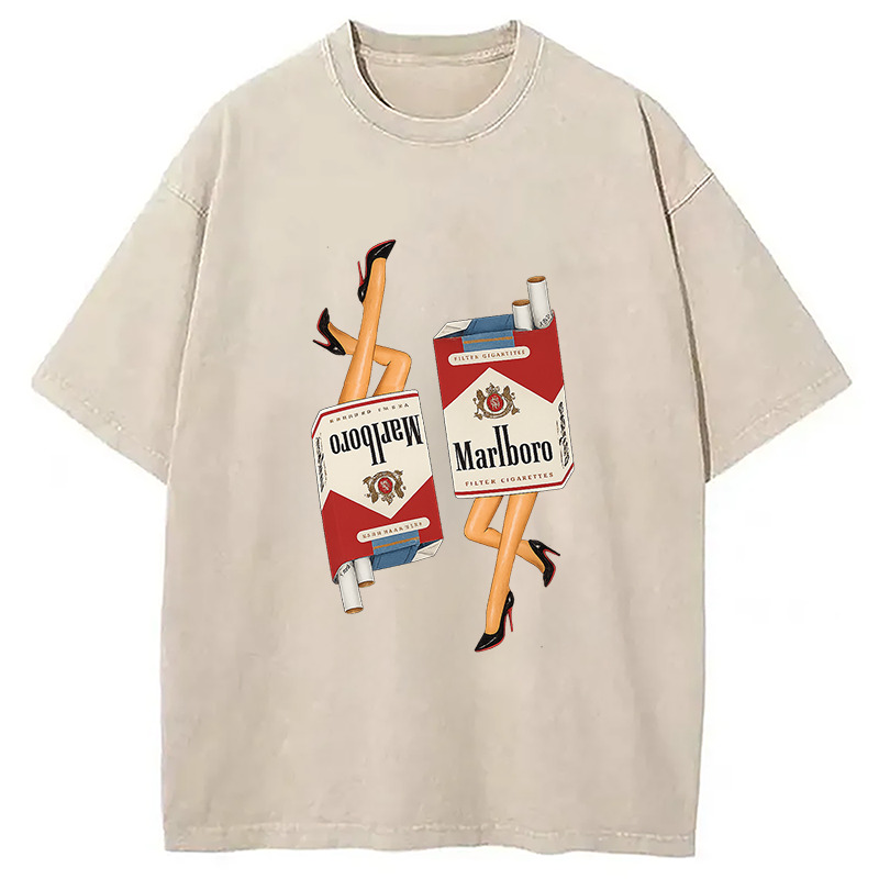 Funny Marlboro Meme Washed T-Shirt Minimal Retro Graphic Clothing Gifts For Friends