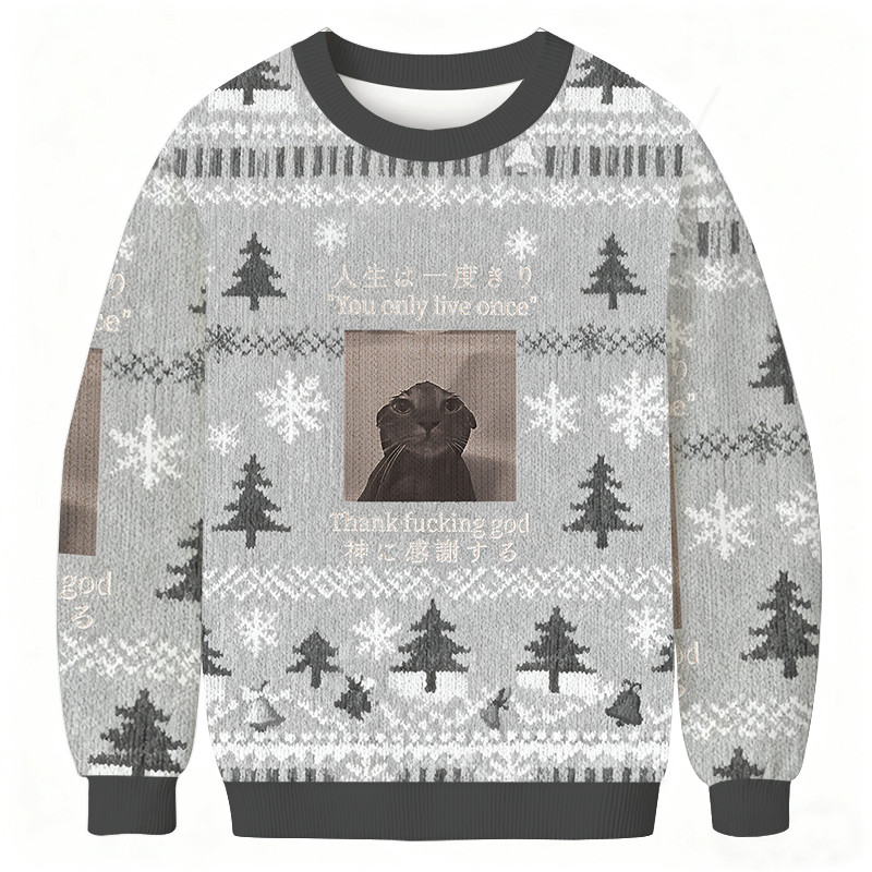 Funny Melancholy Cat Christmas Ugly Sweater Festive Wear Christmas Gifts For Men