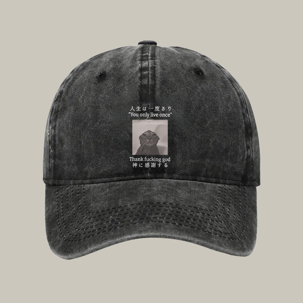 Funny Melancholy Cat Washed Cap Christmas Funny Hats Gift Ideas For Cat Owners