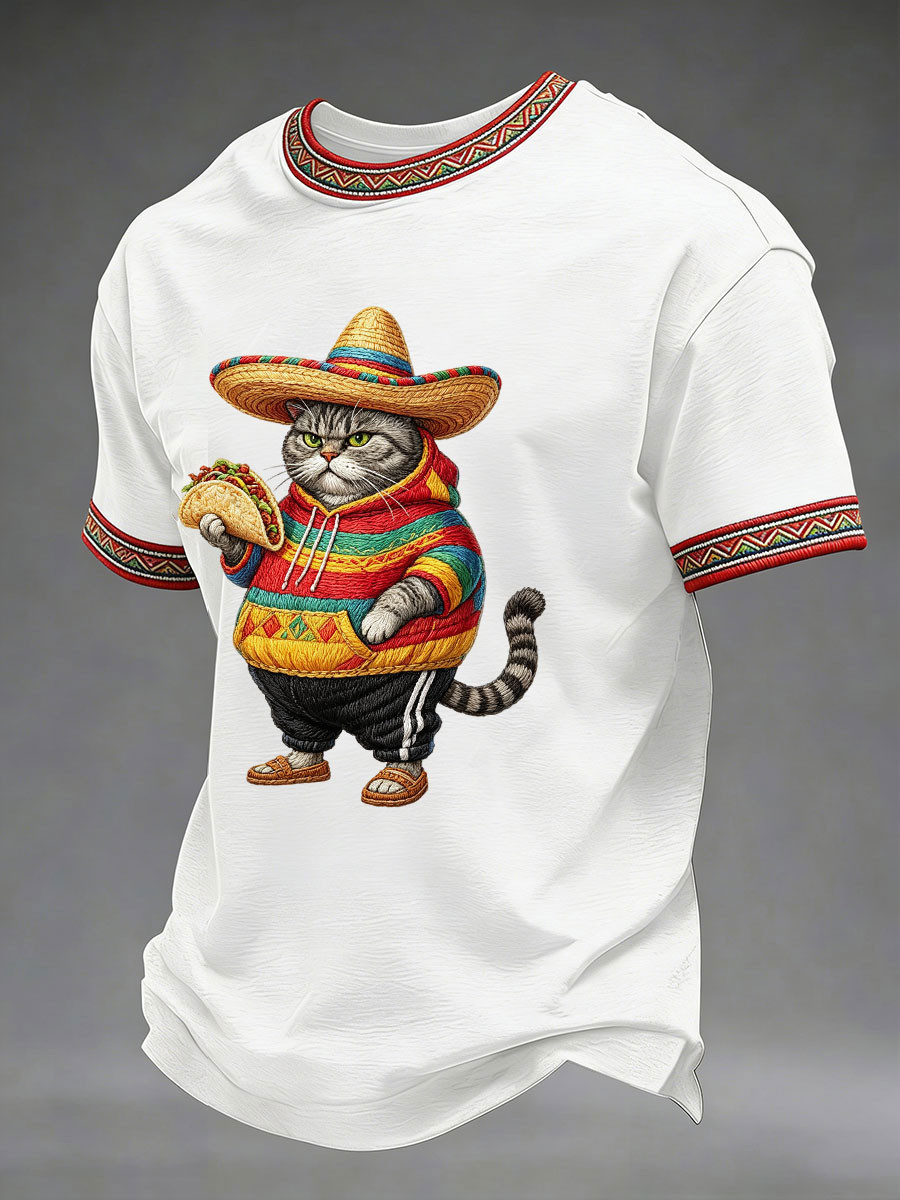 Funny Mexican Cat Taco T-Shirt Cat In Sombrero Mexican Fiesta Party Clothing Gift For Cat Lover