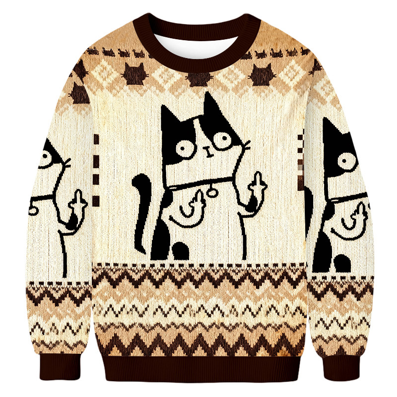 Funny Mid Finger Cat Ugly Sweater Holiday Clothing Best Christmas Gifts For Cat Owner