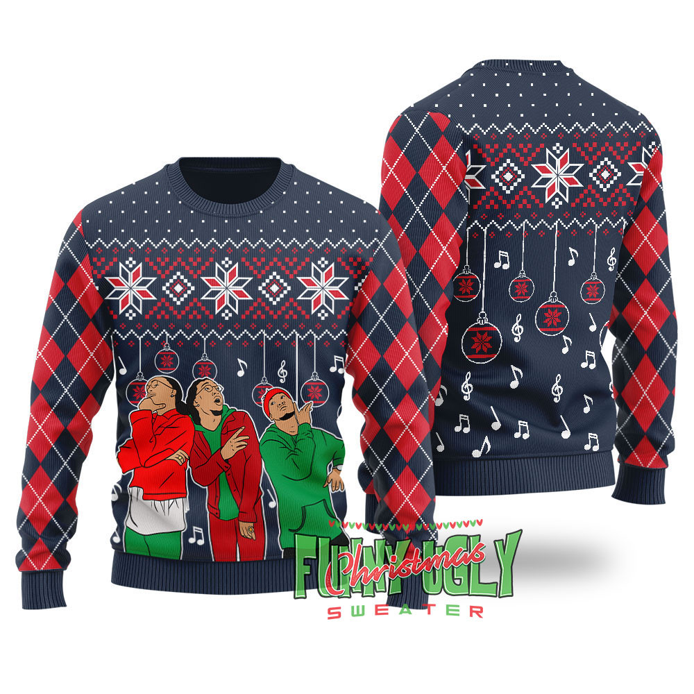Funny Migos Ugly Christmas Sweater Navy Warm and Comfy Sweater for Winter Days