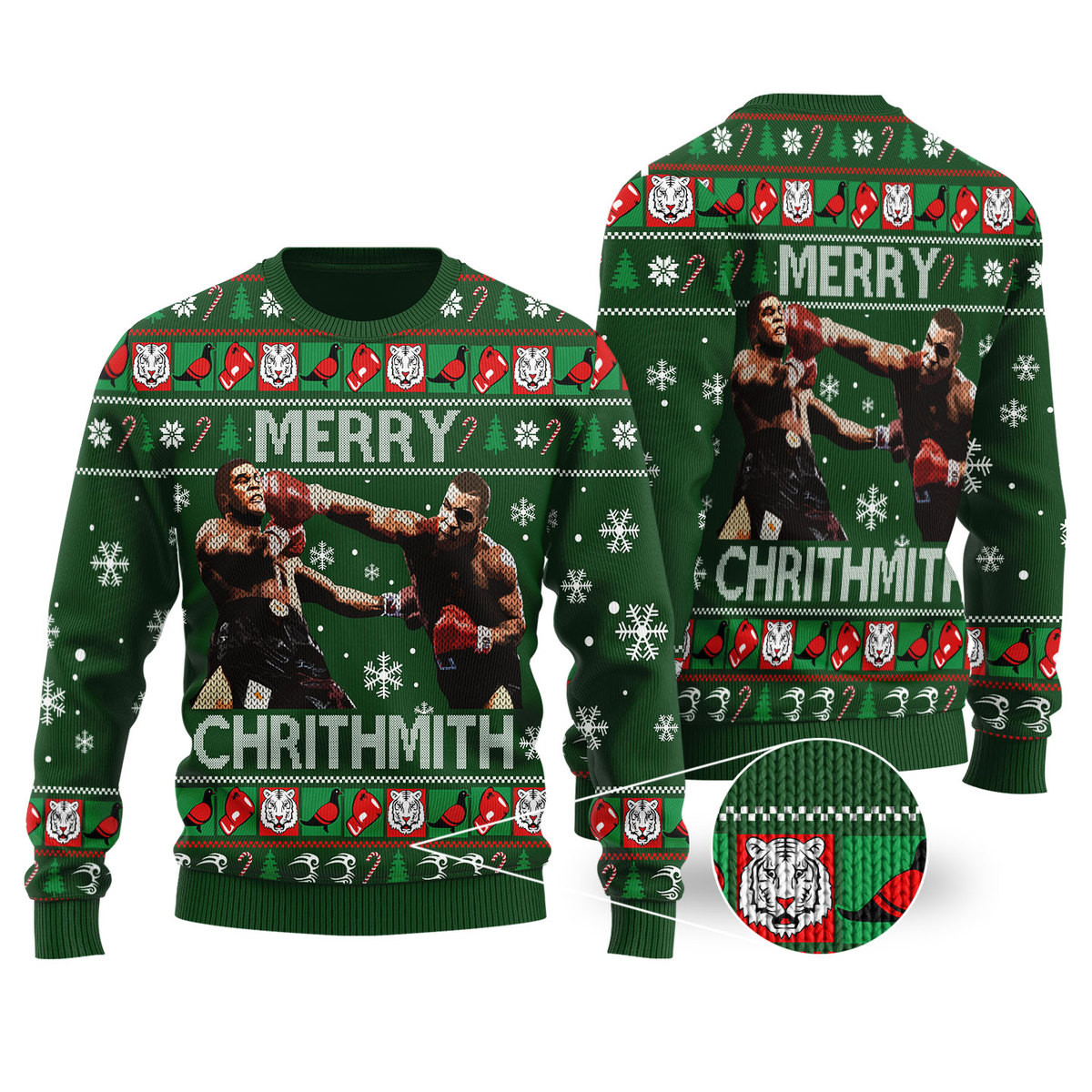 Funny Mike Tyson Christmas Sweater Forest Green Stylish Winter Sweatshirt for Everyday Wear