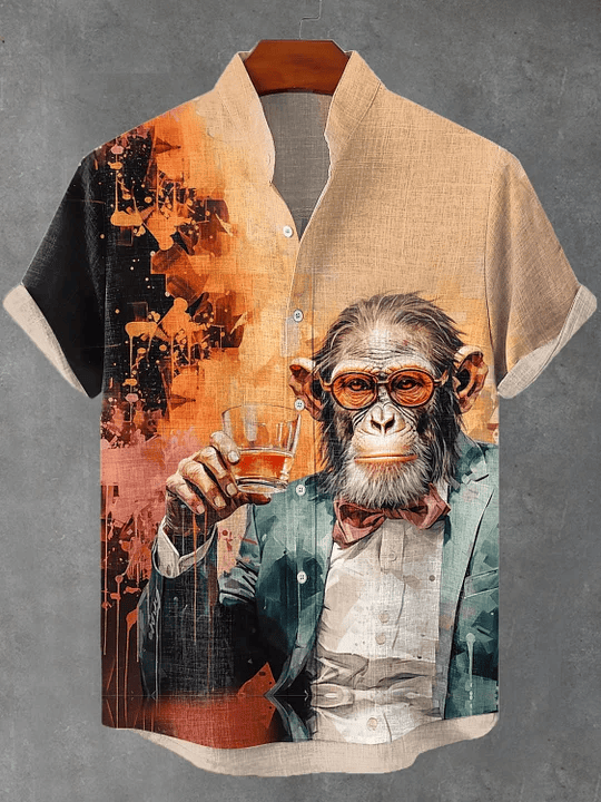 Funny Monkey Whiskey Graphic Shirt Cool Casual Button Up Shirt Gift For Beer Lovers