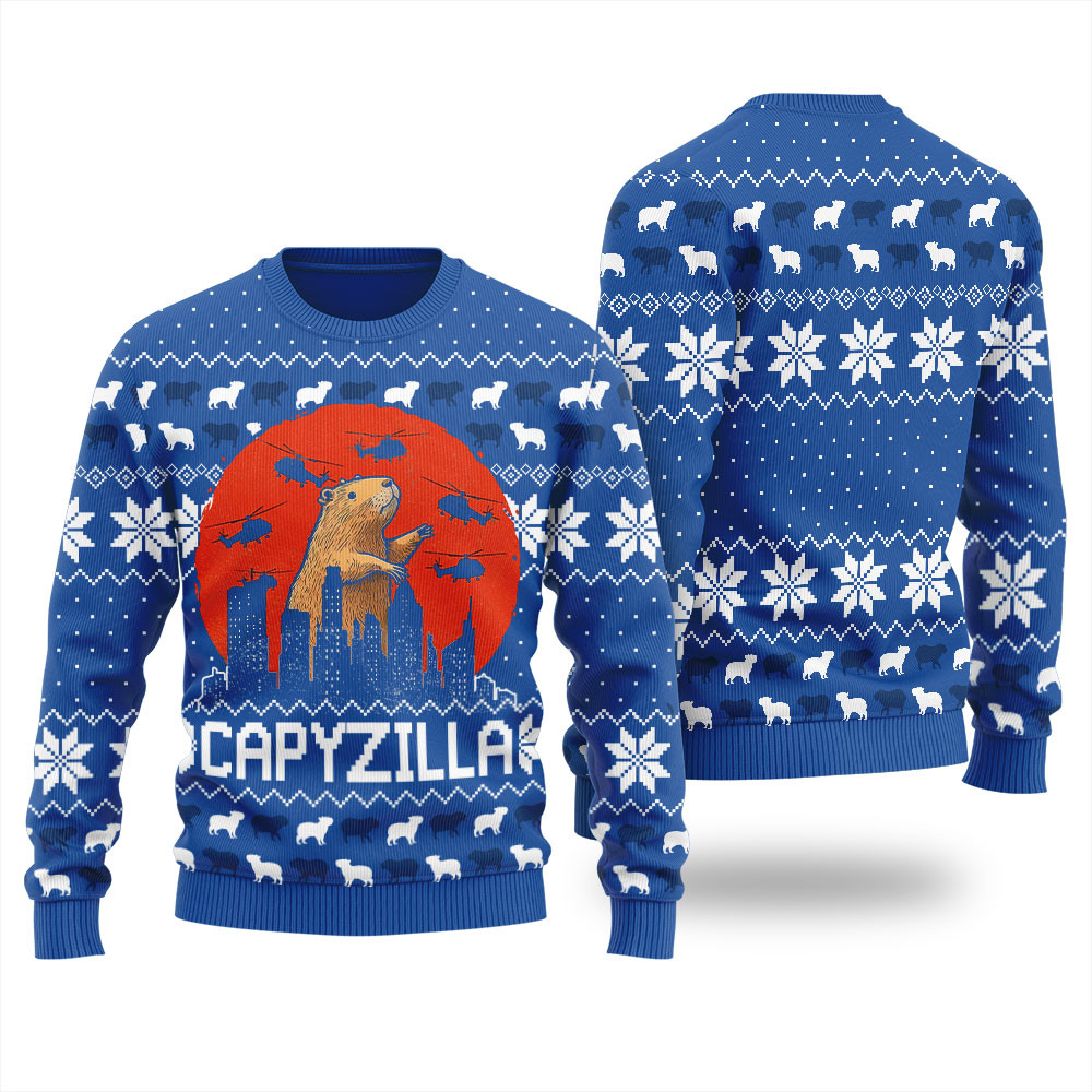 Funny Monster Capybara Mens Ugly Sweater Cozy Christmas Sweater for Holiday Season