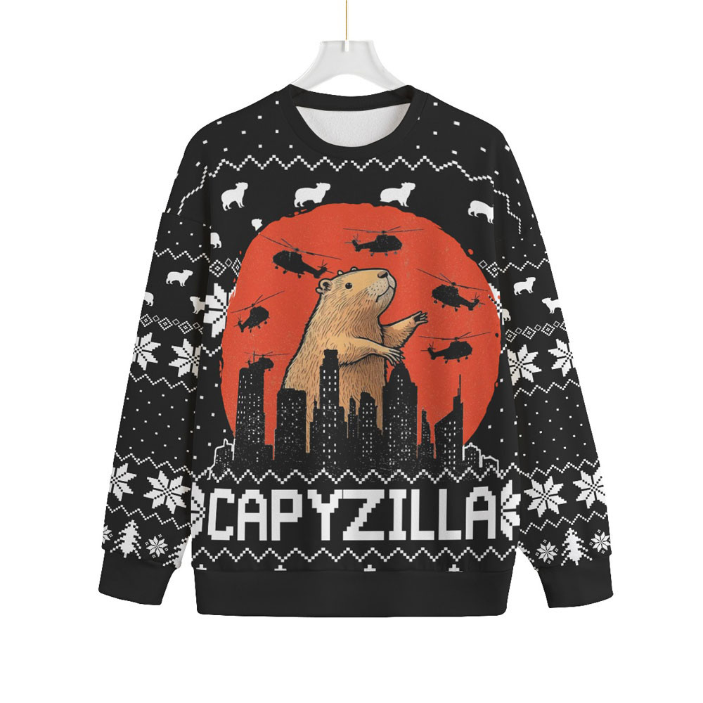 Funny Monster Capybara Plus Size Christmas Sweater Heartwarming Christmas Gift Sweater for Him or Her