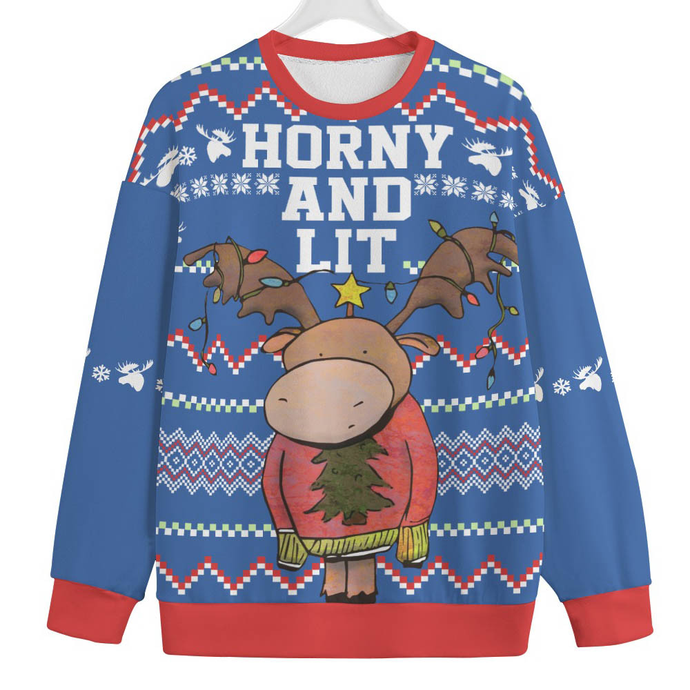 Funny Moose Mens Plus Size Ugly Christmas Sweater Classic Holiday Sweater for Festive Looks