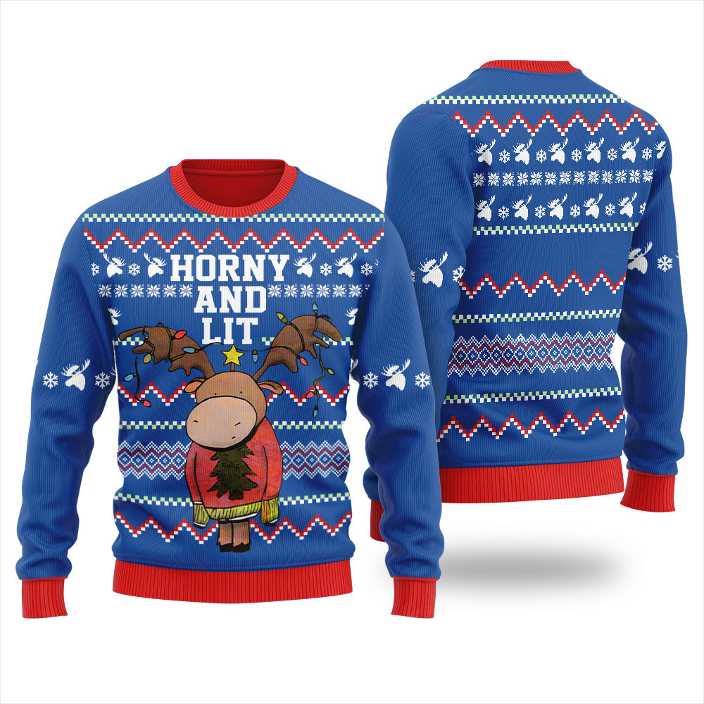 Funny Moose Ugly Sweater Mens Cute Christmas Sweatshirt for Holiday Spirit