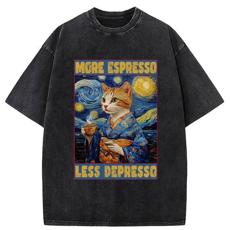 Funny More Espresso Less Depresso Washed T-Shirt Cool Urban Street Style Shirt Gifts For Her