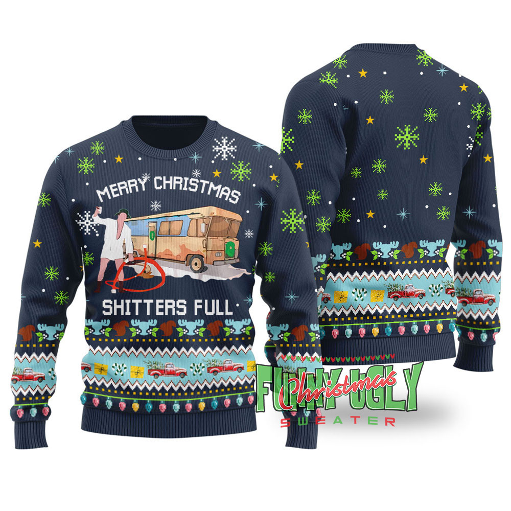 Funny National Lampoon Shitters Full Christmas Sweater Navy Unique Holiday Merch Gift for Home and Family