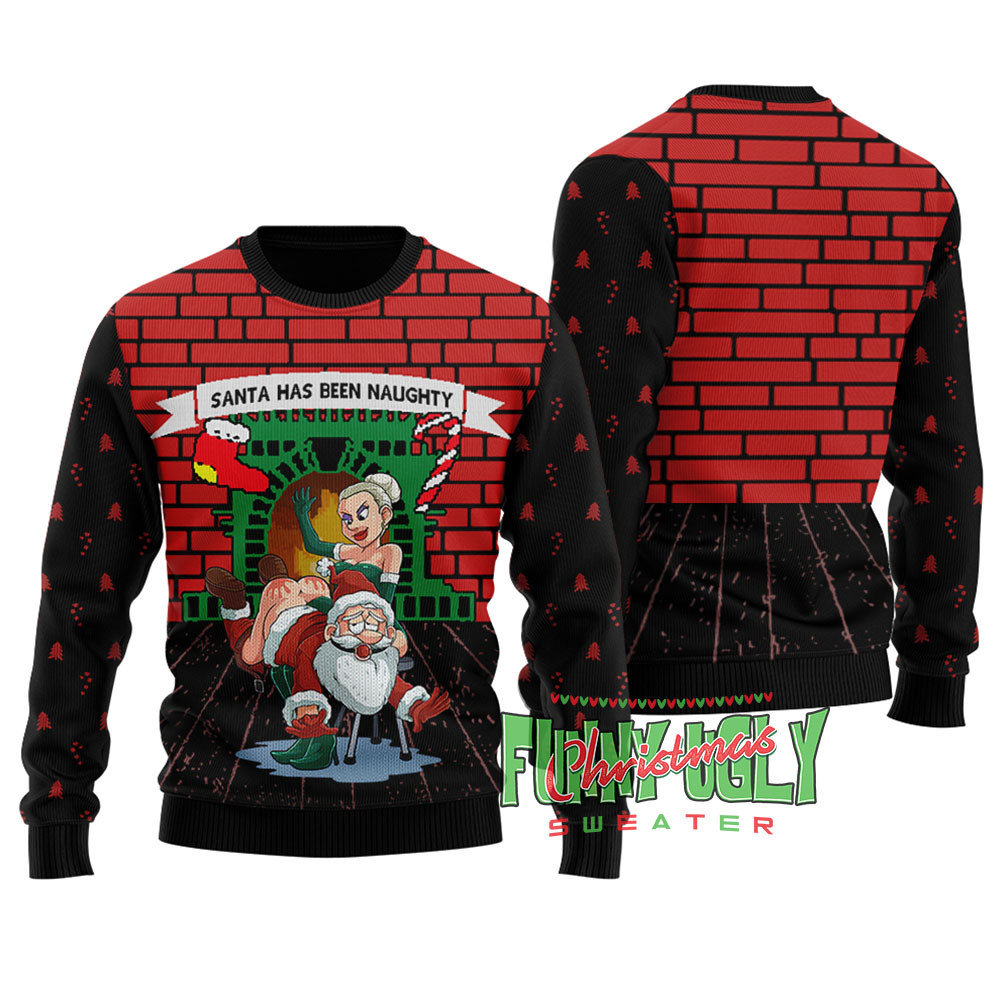 Funny Naughty Santa Christmas Sweater Black Personalized Christmas Sweatshirt Gift for Family