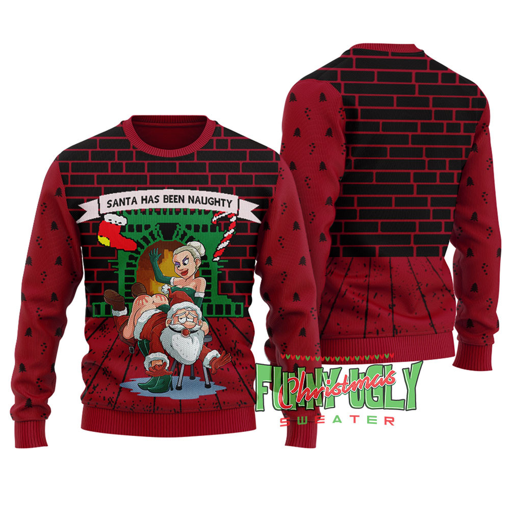 Funny Naughty Santa Christmas Sweater Cardinal Red Exclusive Christmas Sweater Merch Gift Edition