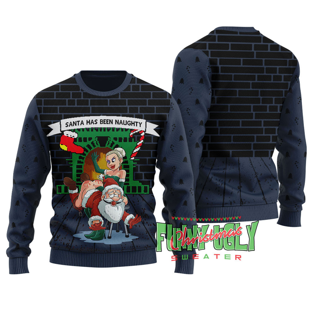 Funny Naughty Santa Christmas Sweater Navy Lovely Christmas Sweater Gift for Mom or Grandma