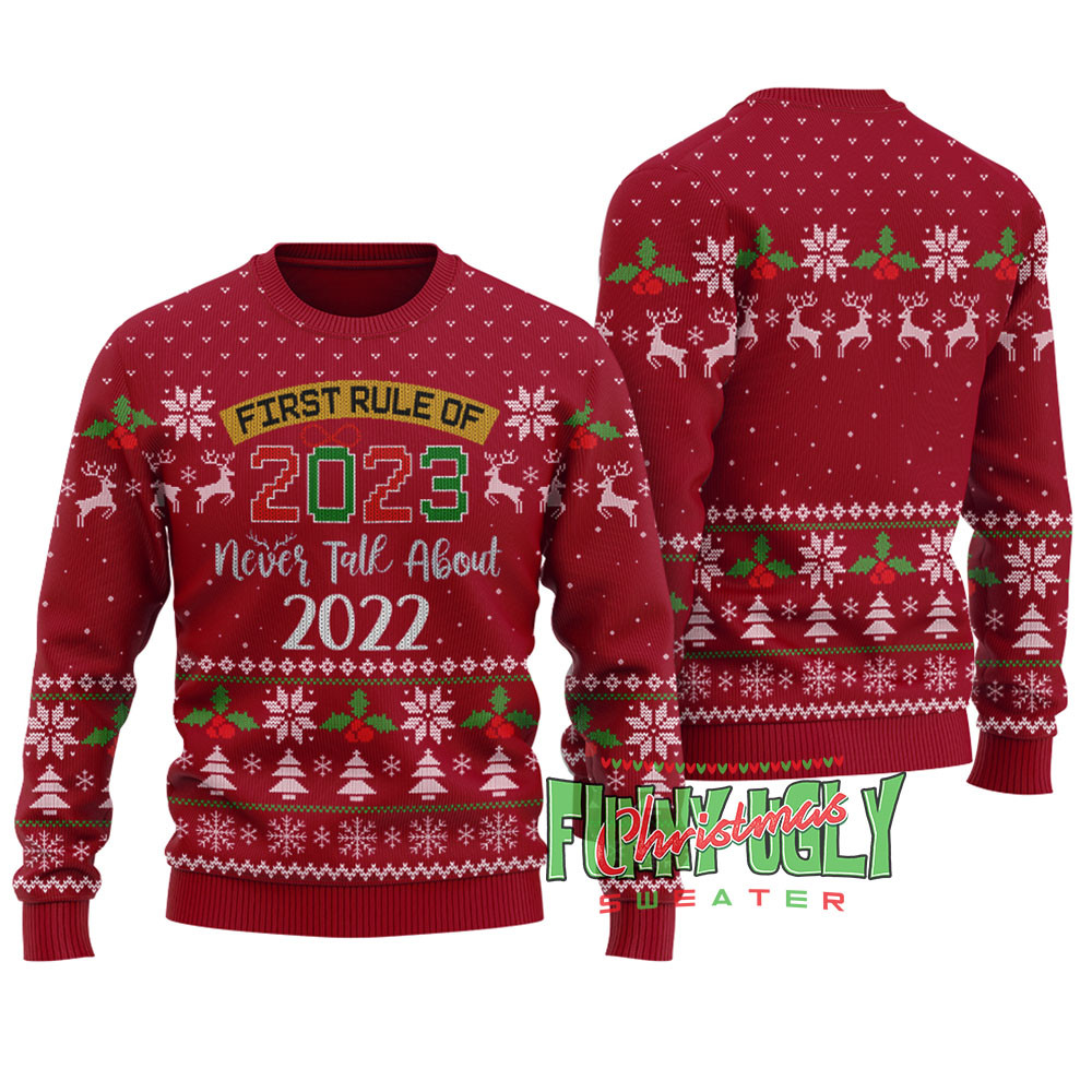 Funny New Year First Rule Ugly Christmas Sweater Cardinal Red Trendy Christmas Sweater for Winter Outfits