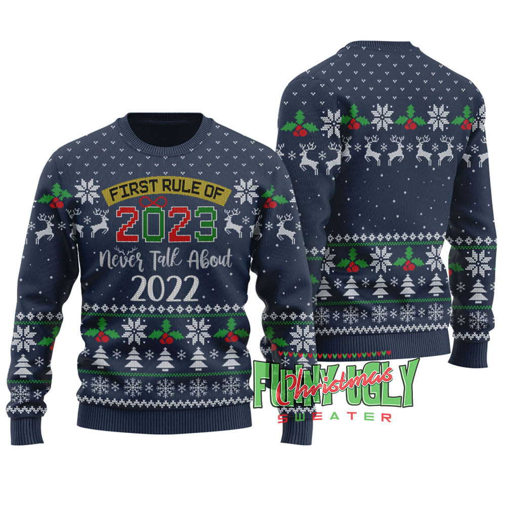 Funny New Year First Rule Ugly Christmas Sweater Navy Exclusive Christmas Sweater Merch Gift Edition