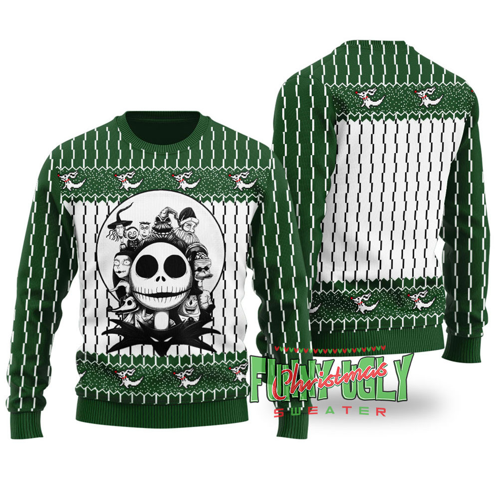 Funny Nightmare Before Christmas Ugly Sweater Forest Green Holiday Gift Merch That Everyone Will Adore