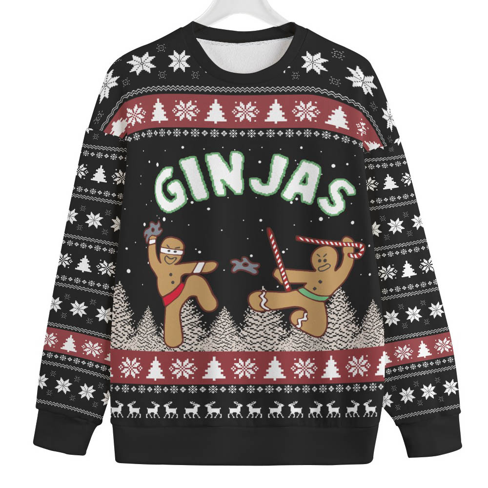 Funny Ninja Gingerbread Big And Tall Ugly Christmas Sweater Cozy Christmas Sweater for Holiday Season